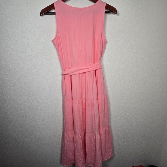 J.Crew Belted Gauze Midi Dress Pink Size 2 100% Cotton Pockets Factory - Picture 6 of 10